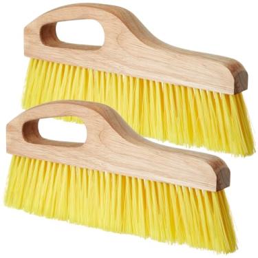 Imagem de Singhoow 2 escovas de cabo de concreto, cerdas amarelas de polipropileno de 7,6 cm, 30,5 cm de comprimento, vassoura de alvenaria com revestimento de madeira para texturização de concreto em meio-fio