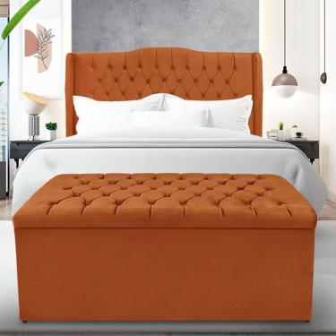 Imagem de Kit Cabeceira E Calçadeira Baú Dubai Queen 160 Cm - Veludo Terra Cota