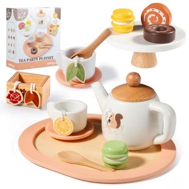 Imagem de Conjunto de chá OmyBaby Wooden para meninas de mais de 3 anos com bule