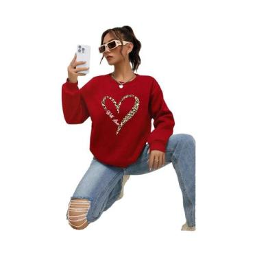 Imagem de Moletom Feminino Com Estampa De Coração De Leopardo, Forrado Com Pelo,