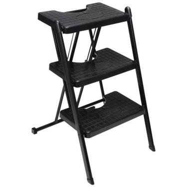 Imagem de Escada Dobrável Compacta 3 Degraus Anodilar 120kg Preto