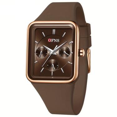 Imagem de Relógio Quadrado De Quartzo Feminino Da Ofns, à Prova D'água Café