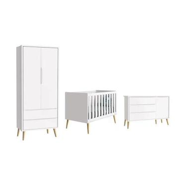 Imagem de Dormitório Theo 2 Portas E Cômoda 1 Porta Branco Com Pés Madeira Natural Reller Móveis Branco