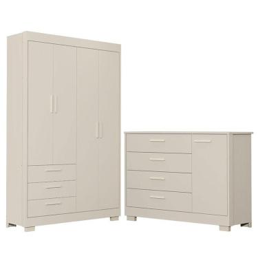 Imagem de Cômoda Com Porta E Guarda Roupa 4 Portas Infantil Zaki Areia Acetinado - Reller