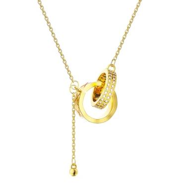 Imagem de Colares femininos com pingente banhado a ouro 18K | Colar de ouro para mulheres | Slider ajustável, Large, aço de titânio, Sem Pedra Preciosa