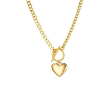 Imagem de LKANF Colares de coração grosso para mulheres, colar de corrente banhada a ouro 14k, joias presentes para mulheres namorada, adjustable, Latão, Sem Pedra Preciosa