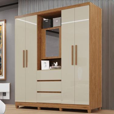 Imagem de Guarda-roupa De Casal Giga 5 Portas 2 Gavetas - Tudo De Móveis Cinamomo/off