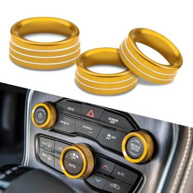 Imagem de HQRNYP 3 peças de capa de botão de interruptor de ar condicionado, acabamentos de tampa de botão AC, anel de botão de volume de ar condicionado de liga de alumínio, acabamento de decalque de