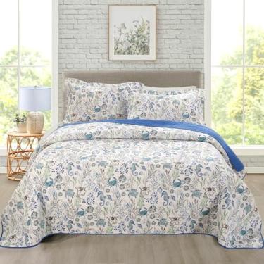 Imagem de WINLIFE Conjunto de colcha costeira de 3 peças, tamanho casal/queen – 100% algodão macio com 2 fronhas, roupa de cama de praia leve e macia, colcha oceânica, edredom de verão para todas as estações