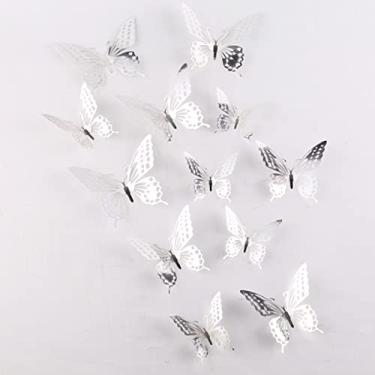 Imagem de Zhjvihx Adesivo de Borboletas, Faça você Mesmo Elegante e Vívido, Adesivo de Borboletas 3d, Fácil Limpeza, Design Oco, Material de para Sala (Prata)