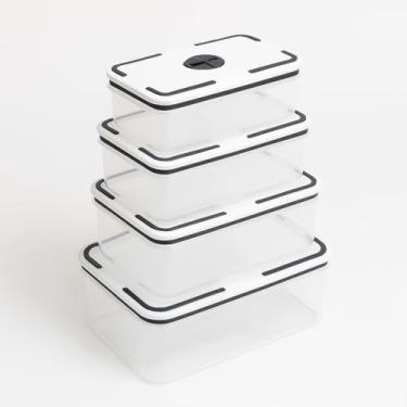 Imagem de Conjunto de 4 Potes Herméticos Retangulares, Plástico com Vedação a Vácuo, Empilháveis para Conservação de Alimentos, Livre de BPA