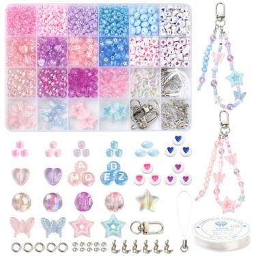 Imagem de MakemadeDIY 950 peças coloridas kit de fabricação de pulseiras para celular inclui estrela borboleta letra coração contas de semente de acrílico redondas fechos de liga para fabricação de joias