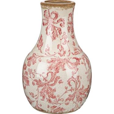 Imagem de LemonRoad Vaso de flor de cerâmica vintage 14 cm Chinoiserie Vaso de porcelana esmaltado rachado com gelo rústico peças centrais grandes para mesa de casa, sala de estar, estante de livros e