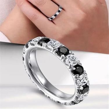 Imagem de Anéis de compromisso redondos brilhantes de zircônia cúbica para mulheres, joias de uso diário, 8, Metal, Zircônia cúbica