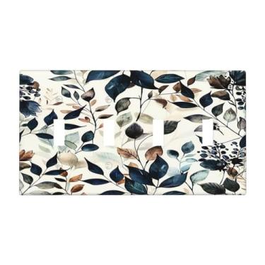 Imagem de BHGAHD Capa decorativa de placa de interruptor com folhas de eucalipto salpicadas de tinta, design de 4 grupos, placa de parede artística exclusiva para interruptor de luz quádrupla para decoração de