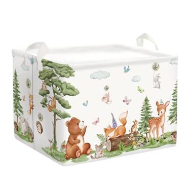 Imagem de HUUMONSS Cesto de roupa suja dobrável para bebês Forest Animals Cesta de armazenamento infantil urso raposa grande meninos meninas caixa de brinquedo para berçário, esquilos, 36L