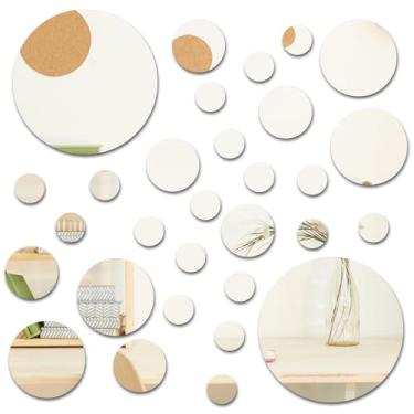 Imagem de 30 peças de azulejos redondos para espelhos redondos 4 tamanhos 15 cm, 7,6 cm, 5 cm, 2,5 cm, pequenos espelhos circulares adesivos para decoração de parede, adesivos de espelho de parede para banheiro