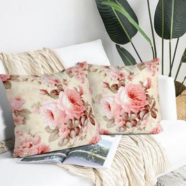 Imagem de Conjunto de 2 fronhas decorativas macias, respiráveis e duráveis, protetor de travesseiro com zíper invisível para sofá, sala de estar, tamanho padrão 45 × 45 cm, rosa