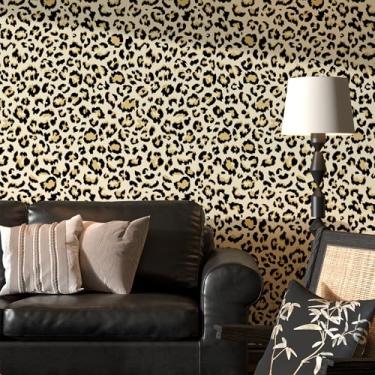 Imagem de Naphite Papel de parede de leopardo com estampa de guepardo papel de parede autoadesivo 993 pol. C 17,3 pol. Papel de contato vintage para revestimentos de armários, impermeável, banheiro, decoração