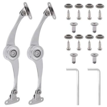 Imagem de YuGtcen 2 peças de dobradiças para caixa de brinquedo, fecho macio, dobradiças de suporte de tampa resistente, suporte de tampa ajustável para armário baú e caixa de madeira