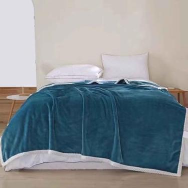 Imagem de Cobertor de lã ponderado para cama adulto longo duplo solteiro para sofá macio confortável lavável na máquina para uso na primavera e outono (azul 2.100 x 150 cm)
