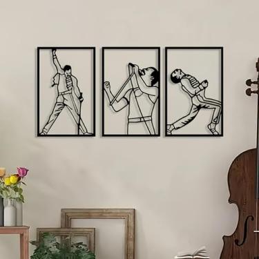 Imagem de cape leadwort 3 peças de decoração de parede de metal preto, arte de parede abstrata de músico, entusiasta da música rocker, pendurar em casa para cozinha, banheiro, sala de estar