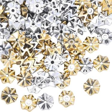 Imagem de SUNNYCLUE 1 caixa 100 peças de contas espaçadoras de ondas com contas espaçadoras de 16 mm ouro prata acrílico opaco em forma de onda Rondelle espaçadores soltos para canetas faça você mesmo, pulseira