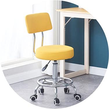 Imagem de Banqueta giratória com encosto, cadeiras de escritório para balcão, assento redondo de couro PU e rodas, altura ajustável 47-55 cm (cor: rosa) (rosa) (rosa)