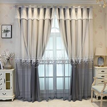 Imagem de Cortina blackout de camada dupla com sobreposição de tule, voile blecaute branco bordado em camadas sólido drapeado painel de sanefa, sala de estar, quarto de menina, isolamento de poupança de energia