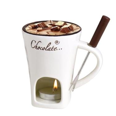 Imagem de Conjunto de panela de fondue, conjunto de copos de fondue de chocolate de cerâmica com garfos, conjunto de aquecedor de manteiga de cerâmica para manteiga de chocolate e queijo, conjunto de tigela