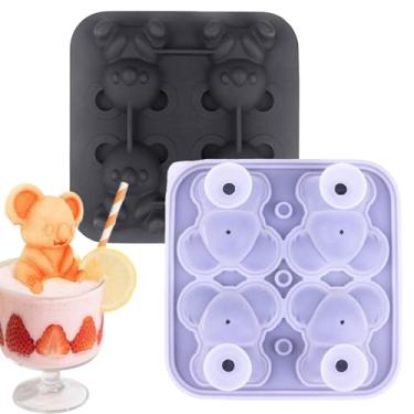 Imagem de Forma de cubo de gelo, bandejas de gelo em forma de urso de 4 grades para coquetéis, máquina doméstica, fácil de desmoldar, moldes redondos para cozinha, freezer, bebidas frias, comida de bebê