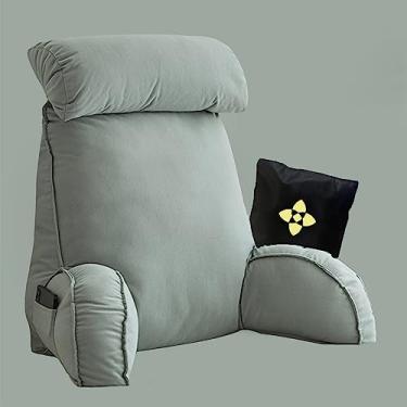 Imagem de Travesseiros de leitura ergonômicos para cama, sofá, almofada de suporte para as costas com alça, bolso e pescoço destacável, travesseiro de suporte lombar com braços de apoio, travesseiro de encosto