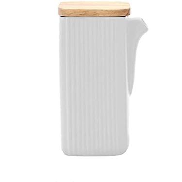 Imagem de 3FLQOOPP Garrafa dispensadora de azeite de oliva, galheteiro de azeite e vinagre, garrafa vintage de cerâmica, garrafa de óleo com tampa de madeira, galheteiro de vinagre de molho de soja, dispensador