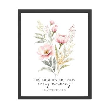 Imagem de Pôster cristão decoração de parede, versículo bíblico cristão His Mercies Are New Every Morning, versículo da Bíblia floral, escritura, decoração de parede, impressões para casa, quarto, sala de estar