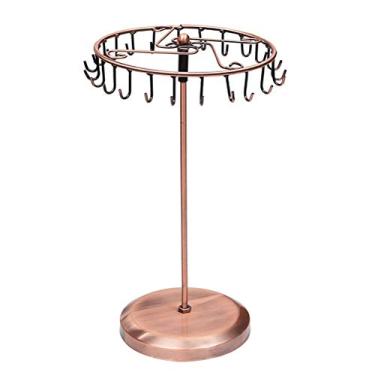 Imagem de GAORUIFENG Suporte de joias com 23 ganchos, colar giratório, caixa de armazenamento para pingentes, pulseiras, brincos, anéis, suporte de exibição de relógio (cor: Cobre)