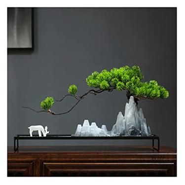 Imagem de KUYBTU Árvores artificiais plantas em vaso árvore artificial bonsai paisagem bonsai decoração rochoso alguns ramos podem ser ajustados cervo de cerâmica branca sala de estar e escritório decoração de
