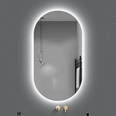 Imagem de Espelho Grande De Parede Oval Com Led Orgânico Banheiro Sala Quarto Luz Quente E Fria(LED FRIO,40X50 CM)