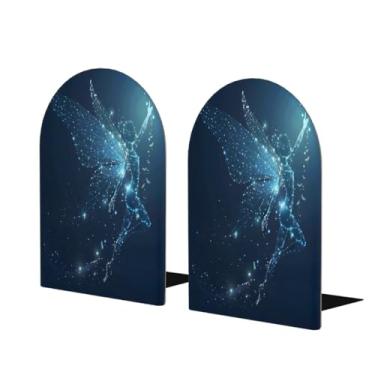 Imagem de Suporte de livro decorativo de madeira azul fada borboleta grande suporte de livros antiderrapante resistente para escritório mesa de escritório em casa biblioteca escola estudo decoração divisórias