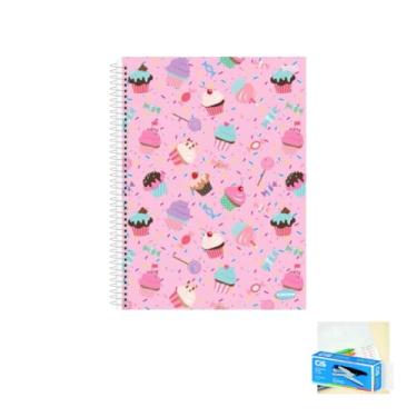 Imagem de Kit Caderno Feminino 10 Matérias 200 Folhas + Canetas Esferográficas Sortidas + Grampeador Alicate