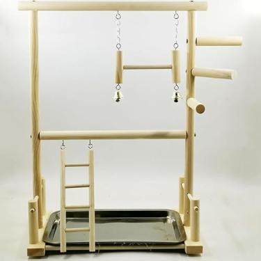 Imagem de Naroote Playstand Eco Friendly Natural Wood Bird Playground para Calopsita, Oferece Exercícios para Papagaios, Material de Aço Inoxidável, Adequado para Pássaros de Pequeno a Médio Porte