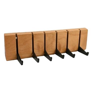 Imagem de Porta-Chaves de Parede em Madeira Maciça, 6 Ganchos Metálicos Pretos, Design Elegante, 23x6.5x3 cm, com Buchas e Parafusos para Fixação, Ideal para Casa, Escritório e Ambientes Comerciais (Cedro Rosa)