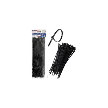 Imagem de Abraçadeira de Nylon, Preta, 20cm x 0,02cm, Resistente a Solventes, Pacote com 100 Unidades