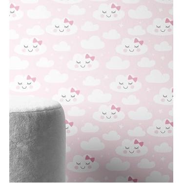 Imagem de Papel de Parede Menina – Adesivo para Quarto Infantil 45cm x 5m Bebê Nuvem Rosa – Adesivo de Parede Infantil Lavável