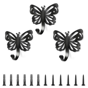 Imagem de Midukit Ganchos de parede com design de borboleta para toalha e casaco: 9 kg Suporte de parede com parafuso em estética para sala de estar, banheiro, cozinha, quarto para casaco, bolsa, cachecol