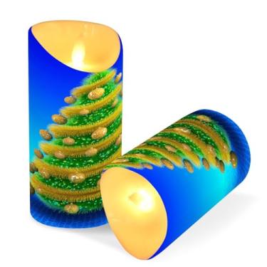Imagem de Blueangle Pacote com 2 velas amarelas de árvore de Natal sem chama com controle remoto e temporizador, velas LED cintilantes (7,6 cm x 15 cm) para decoração de casa, casamento, acampamento (150)