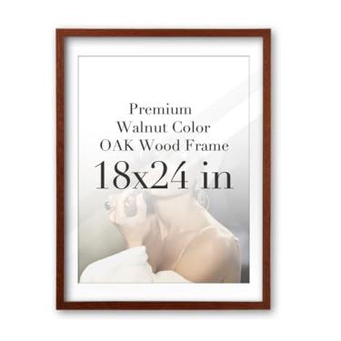 Imagem de iHery Moldura padrão de 45,7 x 61 cm, cor de nogueira, madeira de carvalho verdadeiramente natural, premium, com 2 tapetes (40,6 x 50,5 x 61 cm), fundo espesso de vidro acrílico, molduras minimalistas