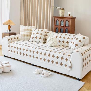 Imagem de HGTRH Capa de sofá de 1/2/3/4 lugares, protetor de sofá antiderrapante de lã curta engrossada em forma de L, protetor de móveis, lavável, seccional, capa de sofá, fronha de café, 113 x 114 cm