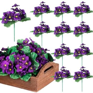 Imagem de Maysing 10 peças de plantas artificiais violeta africana, roxo, violeta africana, individual, 22 cm, flores artificiais para decoração de casa, escritório, presente
