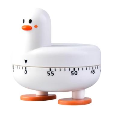 Imagem de ＫＬＫＣＭＳ Temporizador mecânico em forma de patinho fofo com alarme sonoro de corda para leitura, culinária, atividades domésticas e aprendizado infantil, Branco