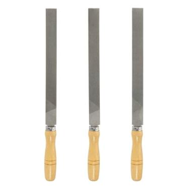 Imagem de HARFINGTON 3 limas de corte plano de 25,4 cm com dentes de corte duplo de aço de alto carbono com cabo de madeira para remoção de rebarbação de madeira de metal